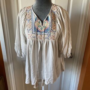 Doe & Rae Tunic Top Women’s Size Small Hippie V Neck Tasseled Embroidered